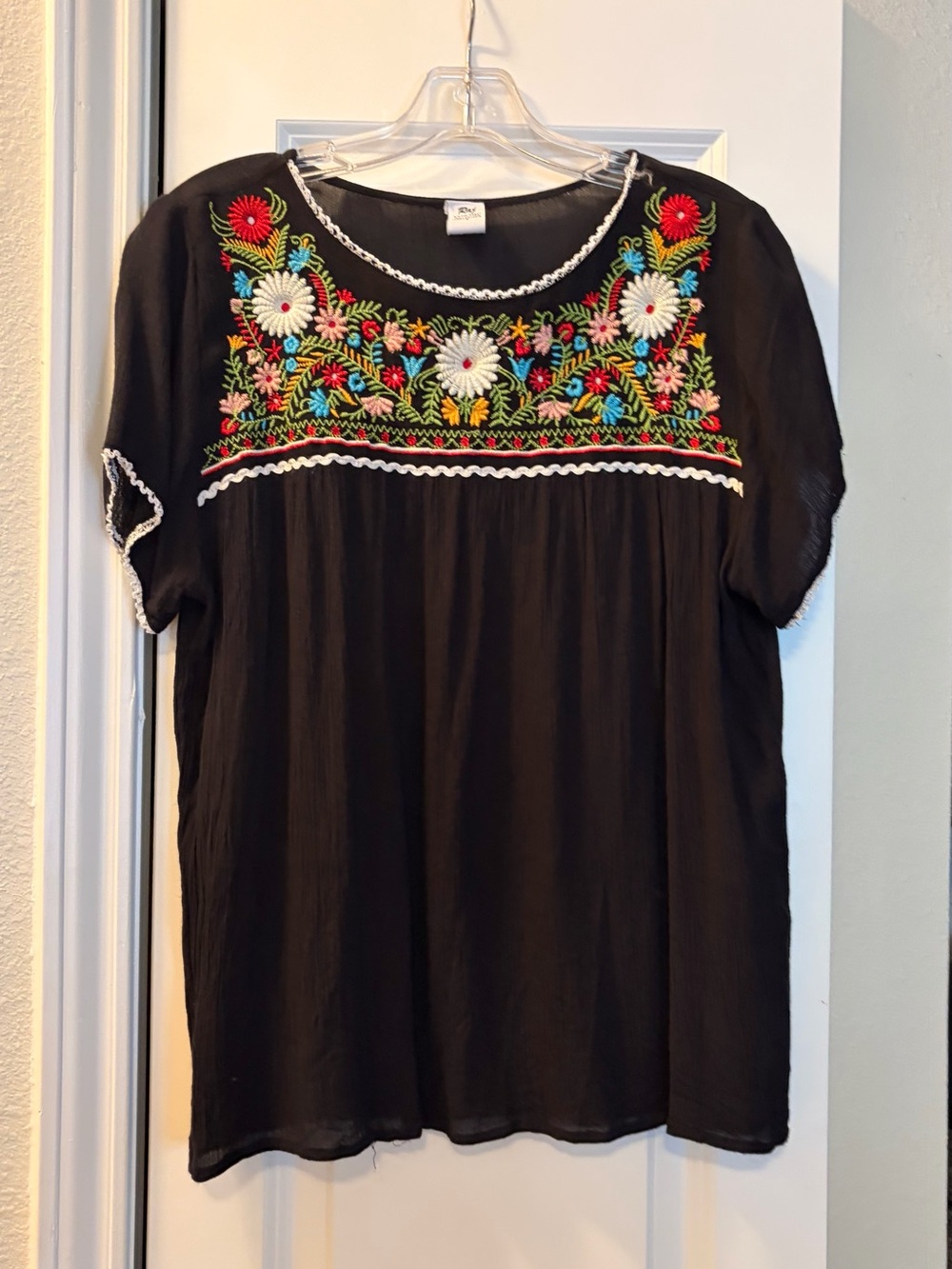 Raj Black Embroidered Floral Yoke Blouse